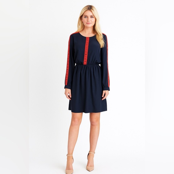 ModCloth Navy Dress with Orange Lace Trim Detail - Picture 2 of 10